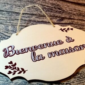 Plaque décorative en bois avec texte en vinyle